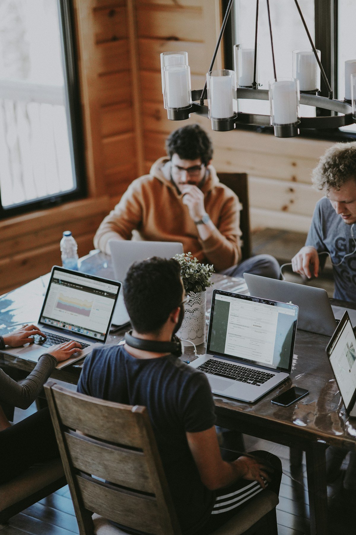 Professionals collaborating in a bright workplace